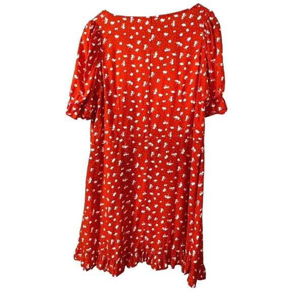 Y2K Red Floral Babydoll Mini Dress L Cottagecore Coquette Soft Girl Romantic - Picture 3 of 12